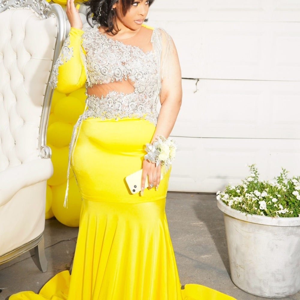 Elegant Yellow and Silver Gown